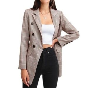 BELLE & BLOOM Too Cool For Work Double Breasted‎ Lined Brown Pink BlazerS EUC